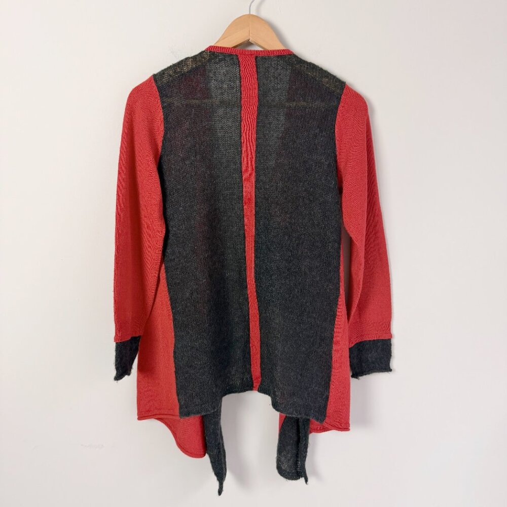 2/$30 Solo Moda Red Gray Open Face Cardigan Sweater S - Picture 3 of 4